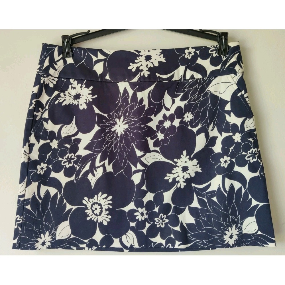 J. Crew Skirt Blue White Floral Print Cotton Spandex Blend 15.5" Above Knee Sz 8